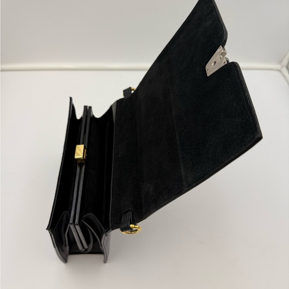 LAUNER LONDON • Small Black Flap Bag • Royal Warrant H.M. QUEEN Made in ENGLAND - Picture 11 of 16
